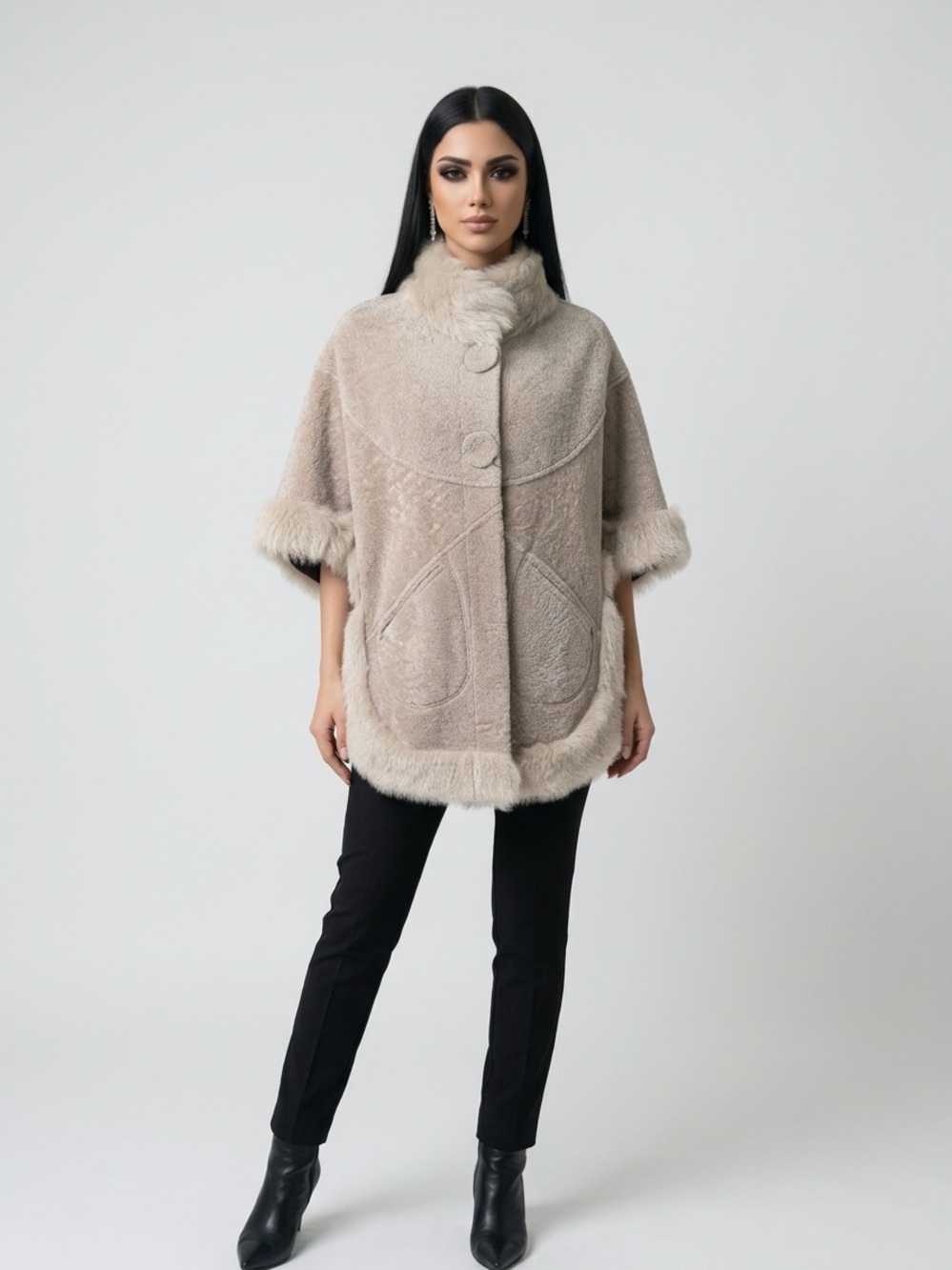 Pearl Shearling & Toscana Lamb Trim Cape Jacket - Women - Reversible to Leather